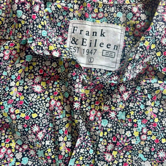 FRANK & EILEEN BARRY Tailored Crinkle Cotton Floral Button-Up Shirt L - Picture 5 of 11